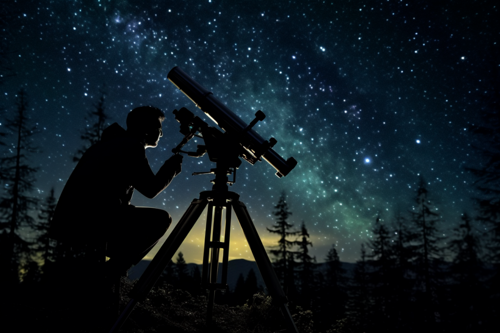 Sternengucker mit Teleskop Sucht nach der ISS